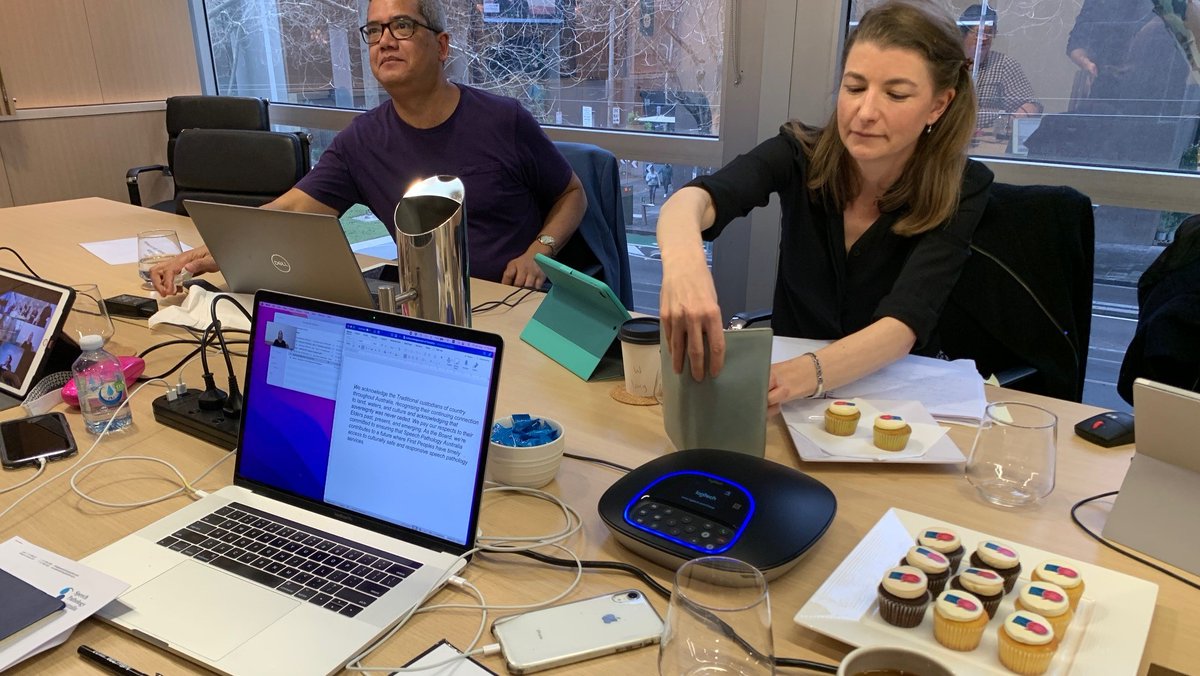 SpeechPathAus's tweet photo. While #SPweek2022 is nearly over, our Board is only warming up for a weekend of meetings. On the agenda is consideration of the strategic plan and related budget matters. A few #speechpathologyweek cupcakes are providing a little ‘sugar’ along the way. Thank U to those involved. https://t.co/Z43pR3aHcP