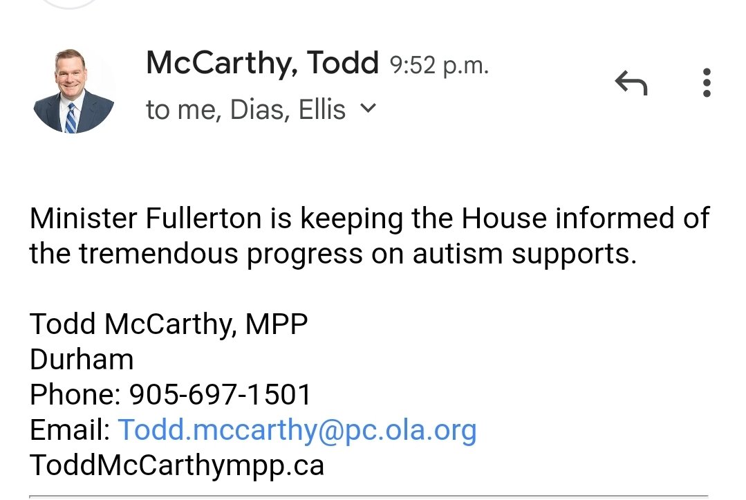tonycatso's tweet photo. Tonight I emailed my MPP @ToddJMcCarthy for a follow up to our meeting last month regarding the disastrous #AutismFile. There are over 50000 Autistic children waiting years for therapy and this is the response I get. @DrFullertonMPP tremendous progress?? #50KIsNotOk https://t.co/TJW9sh6IEq