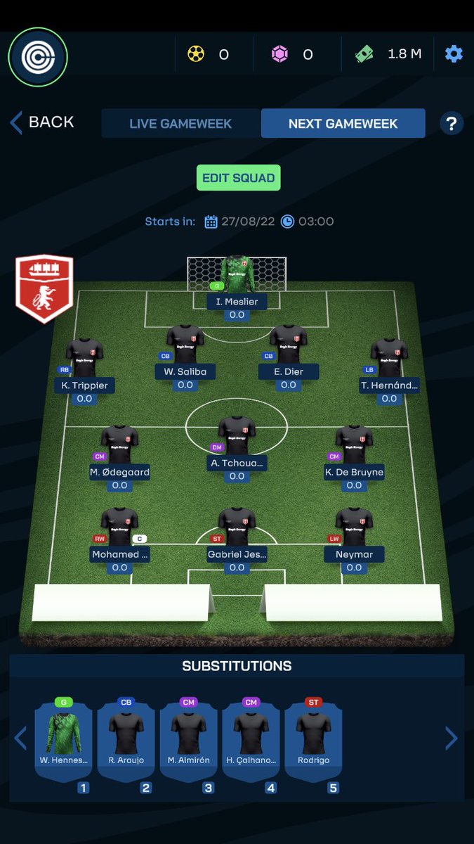 FranklynAudio's tweet photo. Stoked to see what this team can bring. Over 90 points last week. Time to break into the 💯 club 💪. Question is, Salah or KDB as El Capitano? 🤔 #ClubGame #ClubOwner #FantasyFootball @clubgame https://t.co/tJxp8BAY03
