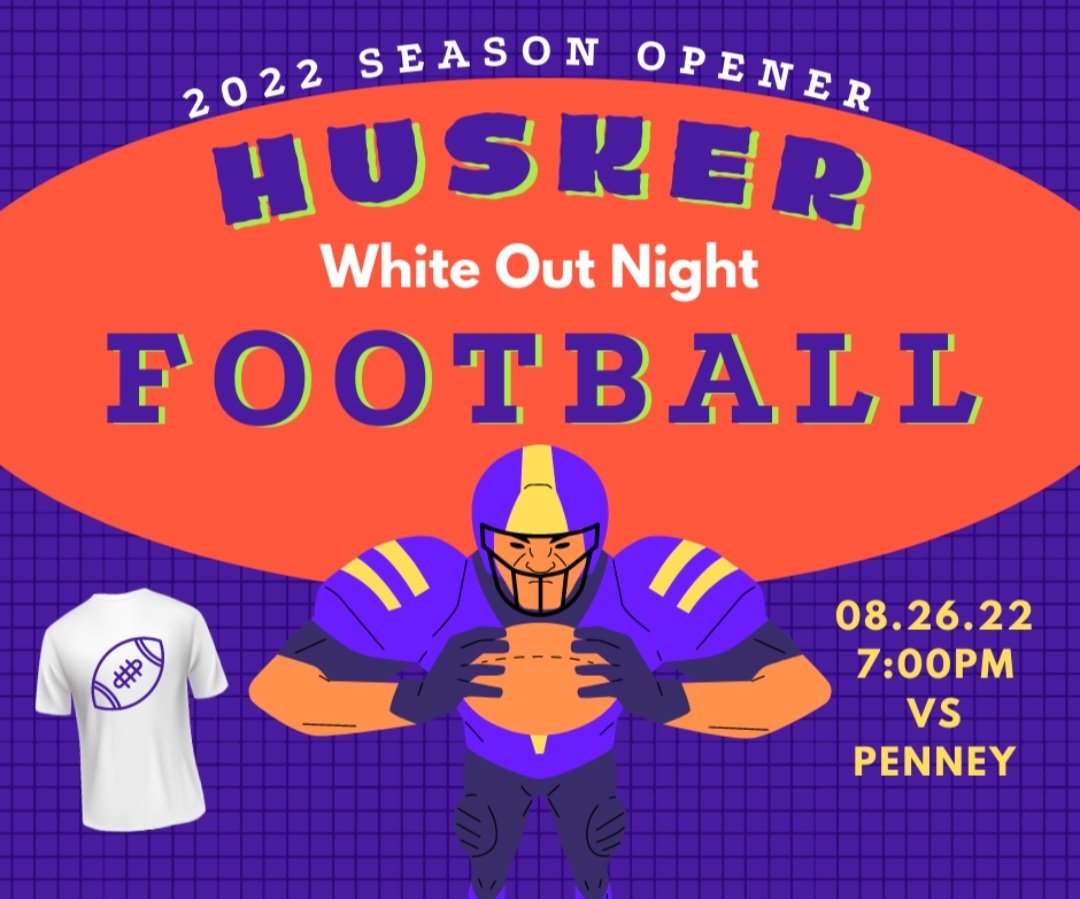 LCC1HS's tweet photo. Friday night lights are BACK!! Come cheer on our football team as they take on Penney this Friday, August 26 at 7pm!! It's White Out night!! Let's go, Huskers!!
#HuskerStrong #OnwardHuskers #HuskerNation #FridayNightLights #WhiteOut https://t.co/V0AgA4pDBv