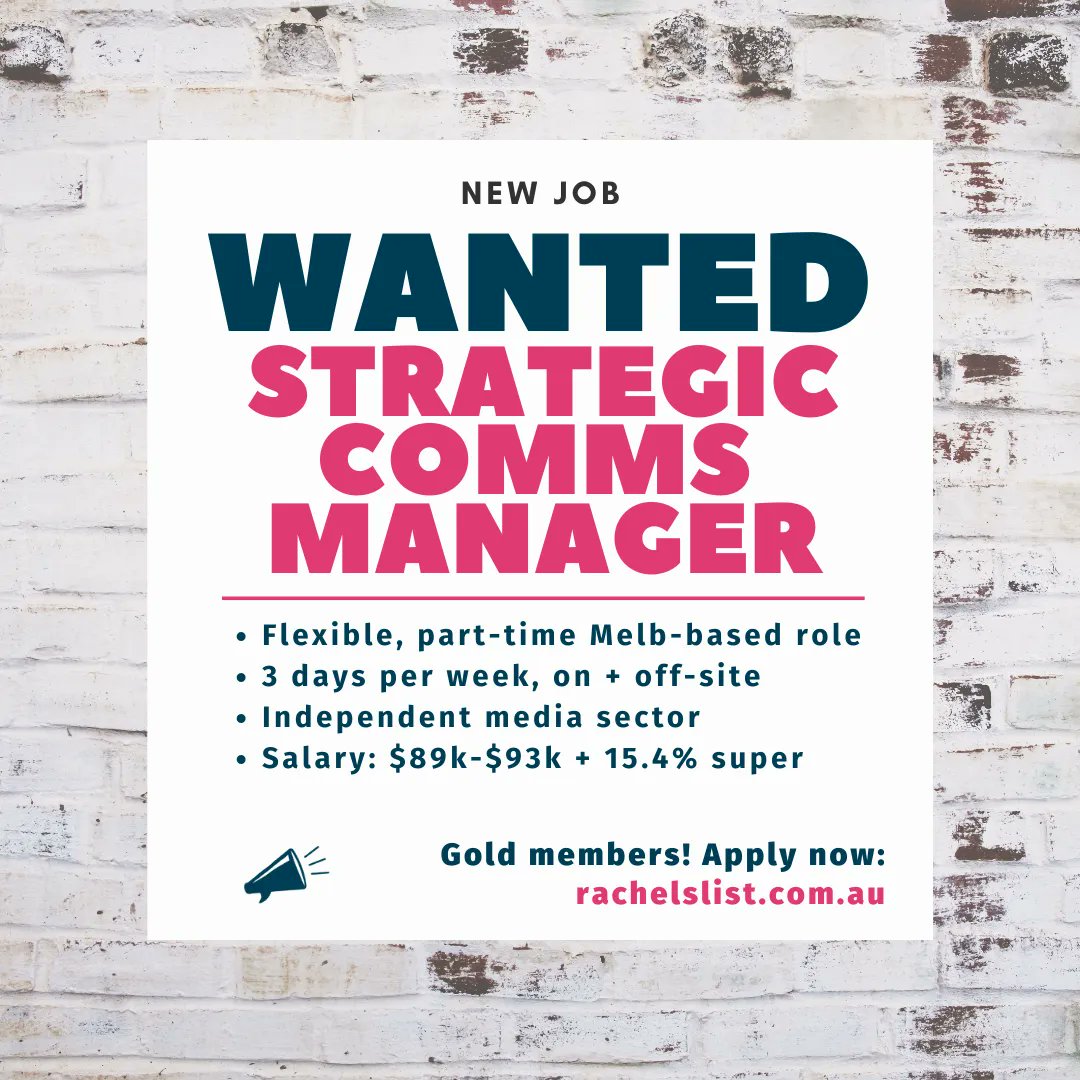RachelsList's tweet image. RE-POST: Strategic comms manager, 3 days per week (MELB, ON + OFF-SITE) buff.ly/3wlOLbn #commsmanager #commsjobs
