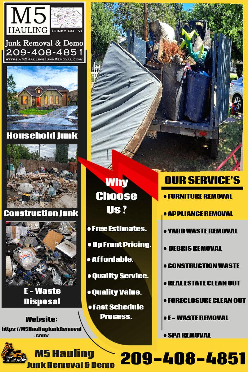M5 Hauling Junk Removal &amp; Demo 
      
 Residential and commercial services available.

#hardwork #supportlocal #stayfocused #trending #NeverGiveUp

<a href="/104thehawk/">104.1 The Hawk</a>
<a href="/KATCOUNTRY103/">KAT Country 103</a>
<a href="/LoveModesto/">Love Modesto</a>
<a href="/StanCounty/">Stanislaus County</a>
<a href="/CentralValleyTV/">CentralValleyTV</a>
<a href="/ModestoJunk/">Modesto Junk Co • Scrap Metals Recycler, Est. 1920</a>
<a href="/madeinmodesto/">Made In Modesto</a>