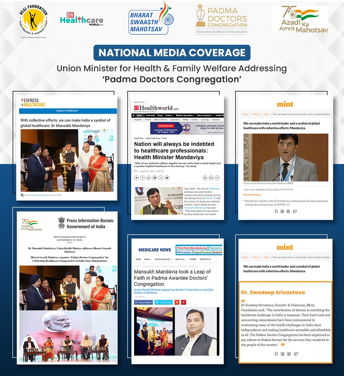 SWADEEP's tweet photo. It has been #hardwork of 3 months, when we HEAL Health #HealFoundation #Team conceptualized this & our D-day came in form of #BharatSwaasthMahotsav & India's 1st #PadmaDoctorsCongregation on 22nd August at Le Meridian, New Delhi #Thanks 🙏 45 #PADMADOCTORS 🇮🇳 @healfoundation1 https://t.co/efy7twLDnP