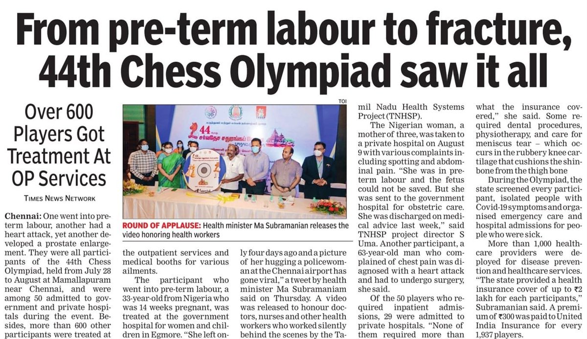 Toi_pushpa_n's tweet photo. #healthcareprovider toiled silently behind the scenes at the #44thchessolympiad2022 said @Subramanian_ma @TNDPHPM @NHM_TN #tnhsp https://t.co/PV4VNUs3EH