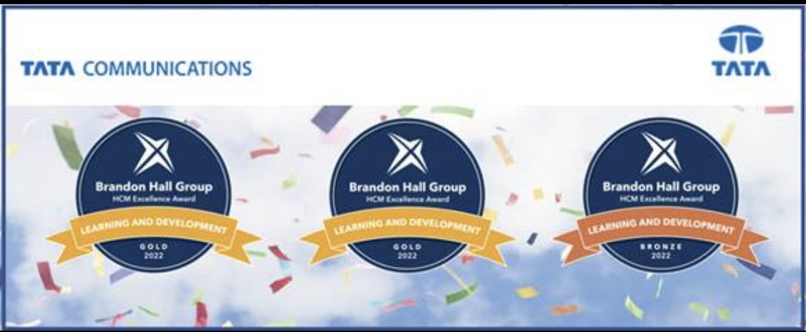 Humbled to have won 3 Brandon Hall Group Awards for Excellence in L&amp;D category. <a href="/tata_comm/">Tata Communications</a> submitted 3 entries and we won, all 3! 2 Gold &amp; 1 Bronze in the below categories. We thank the Brandon Hall Group for this much coveted recognition! <a href="/BrandonHallGrp/">Brandon Hall Group</a> #BHGAwards <a href="/aadeshgoyal/">Aadesh Goyal</a>