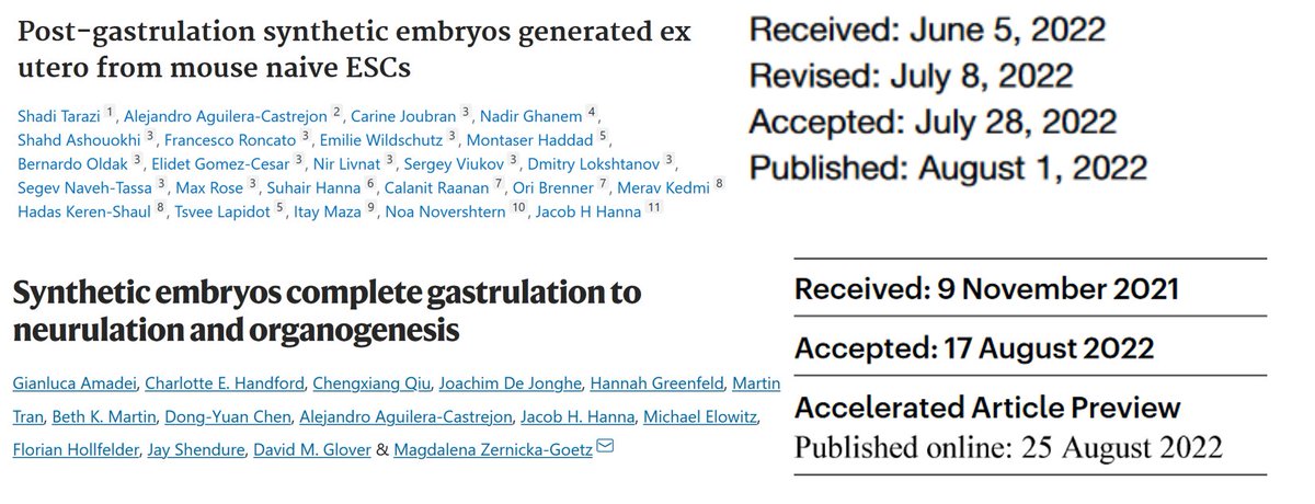 dmooreglover's tweet photo. Who is replicating who? @ZernickaGoetz lab paper submitted November 2021; @jacob_hanna  lab paper submitted June 2022. https://t.co/BjGNQEwqAj