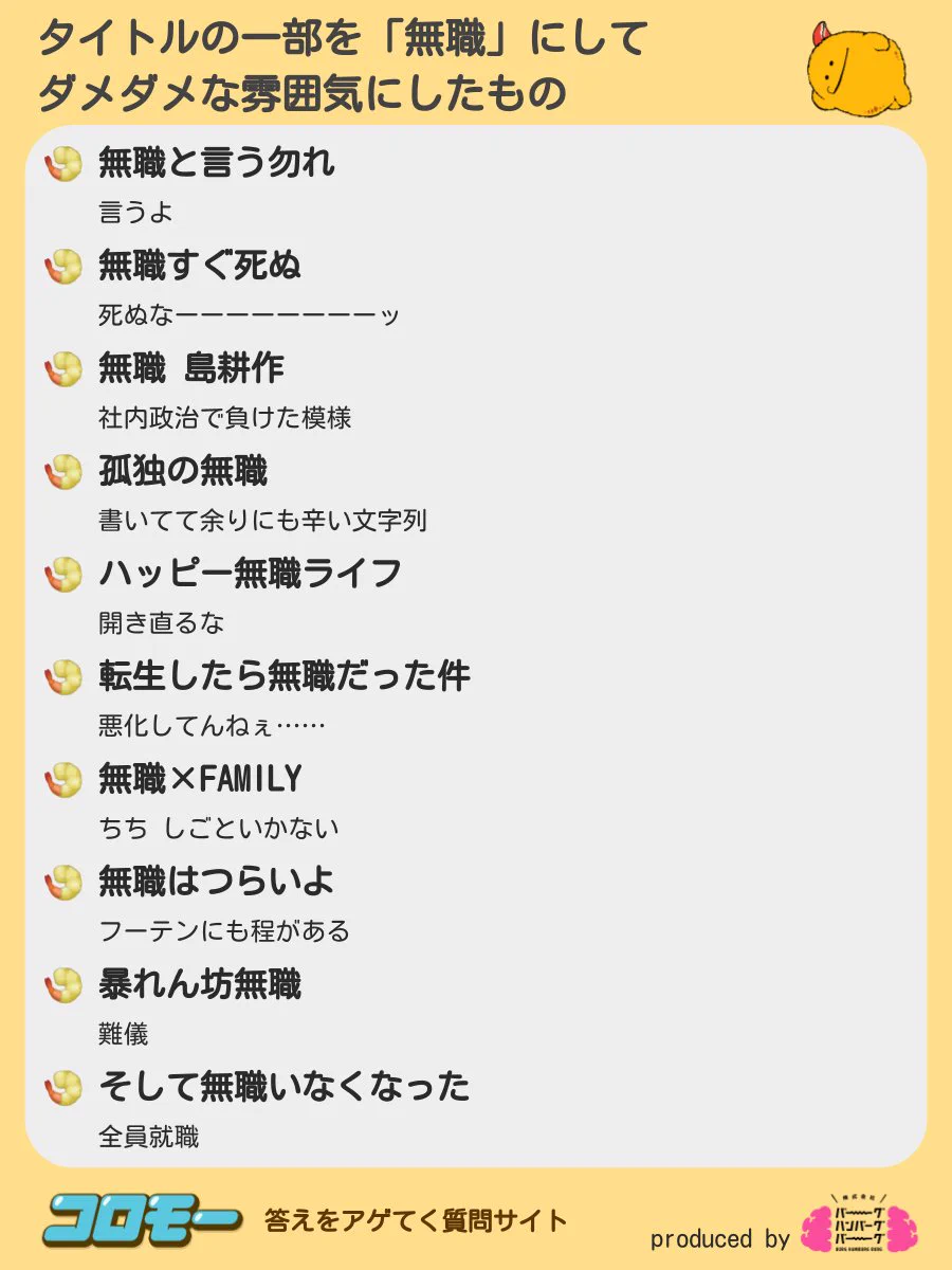 『無職はつらいよ』ｗｗタイトルの一部を『無職』にしてダメダメな雰囲気にしたもの一覧が残念すぎる件ｗｗ