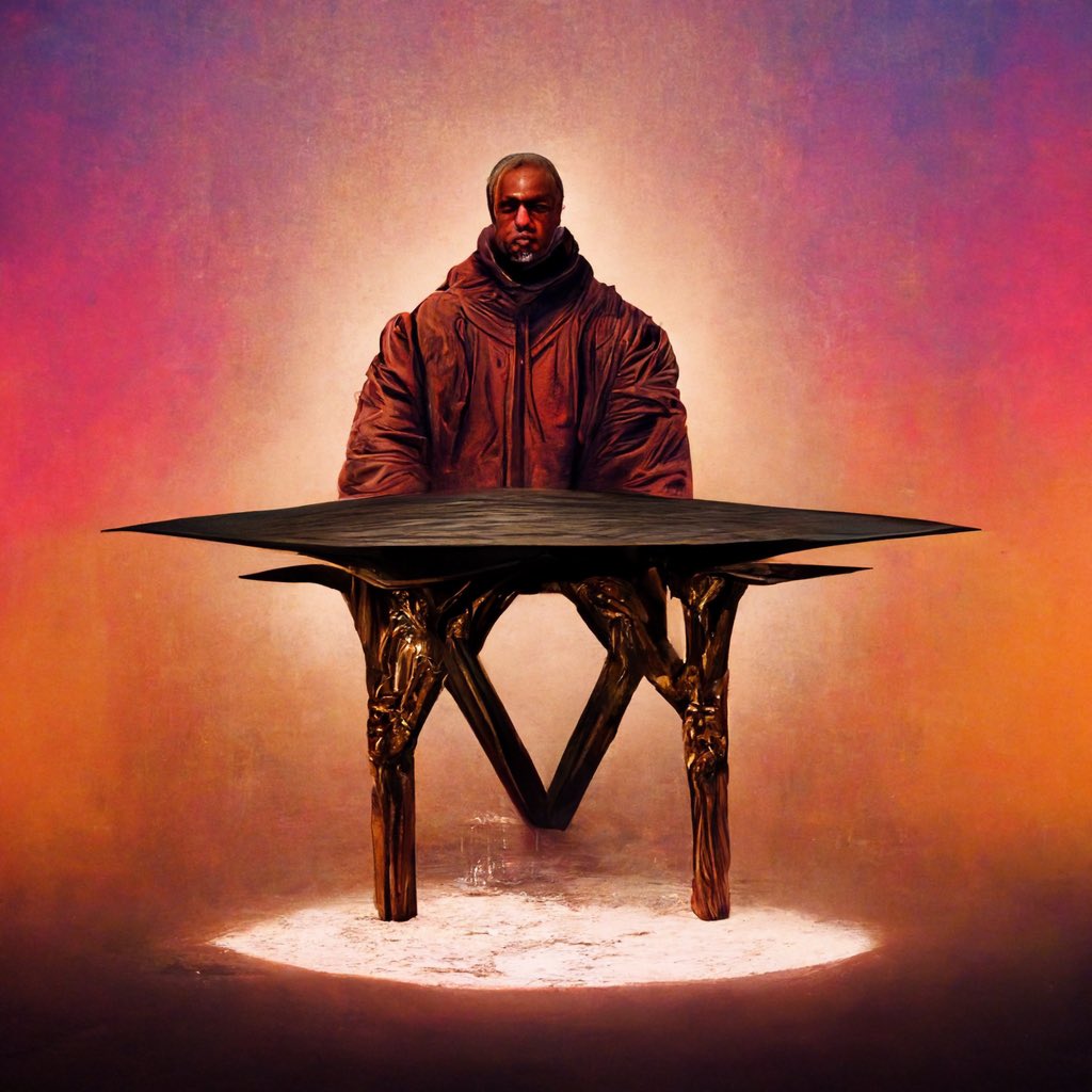 JLundgrenSports's tweet photo. @Maffewgregg a friend AI generated Kanye West as a table. I wasn’t disappointed. https://t.co/TrqKftrwLu