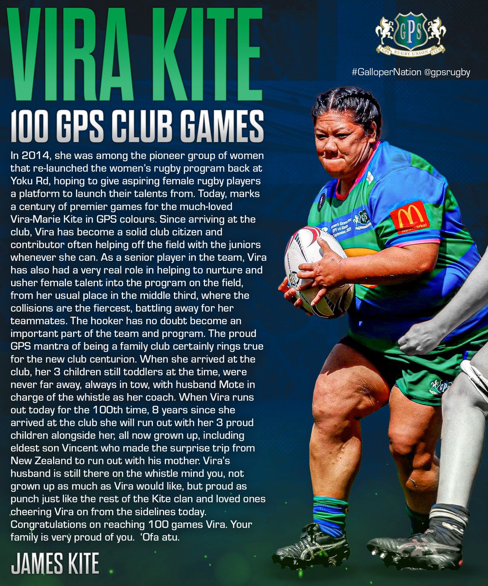 Congratulations to Vira Kite on reaching 100 club games for GPS! 💚💙

Vira is the first female player to ever play 100 games for our club! Well done on a huge achievement. It’s very fitting for it to be achieved by someone who has done so much for our club and our womens program