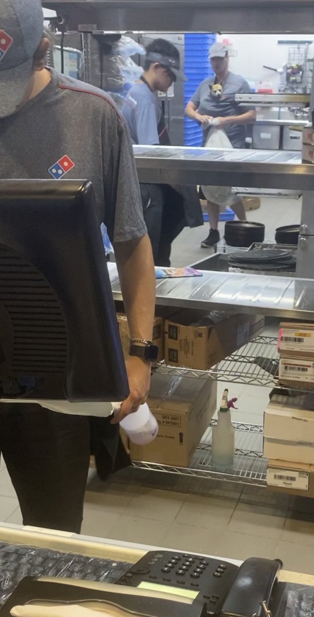 coinboots's tweet photo. Careful when you order  @dominos   pizza, you might get dog in it as well.

I counted minimum of 7 employees in there. Not one had a problem.  I DO!  Your dog doesn’t belong in my food! https://t.co/RLT8ztofpy