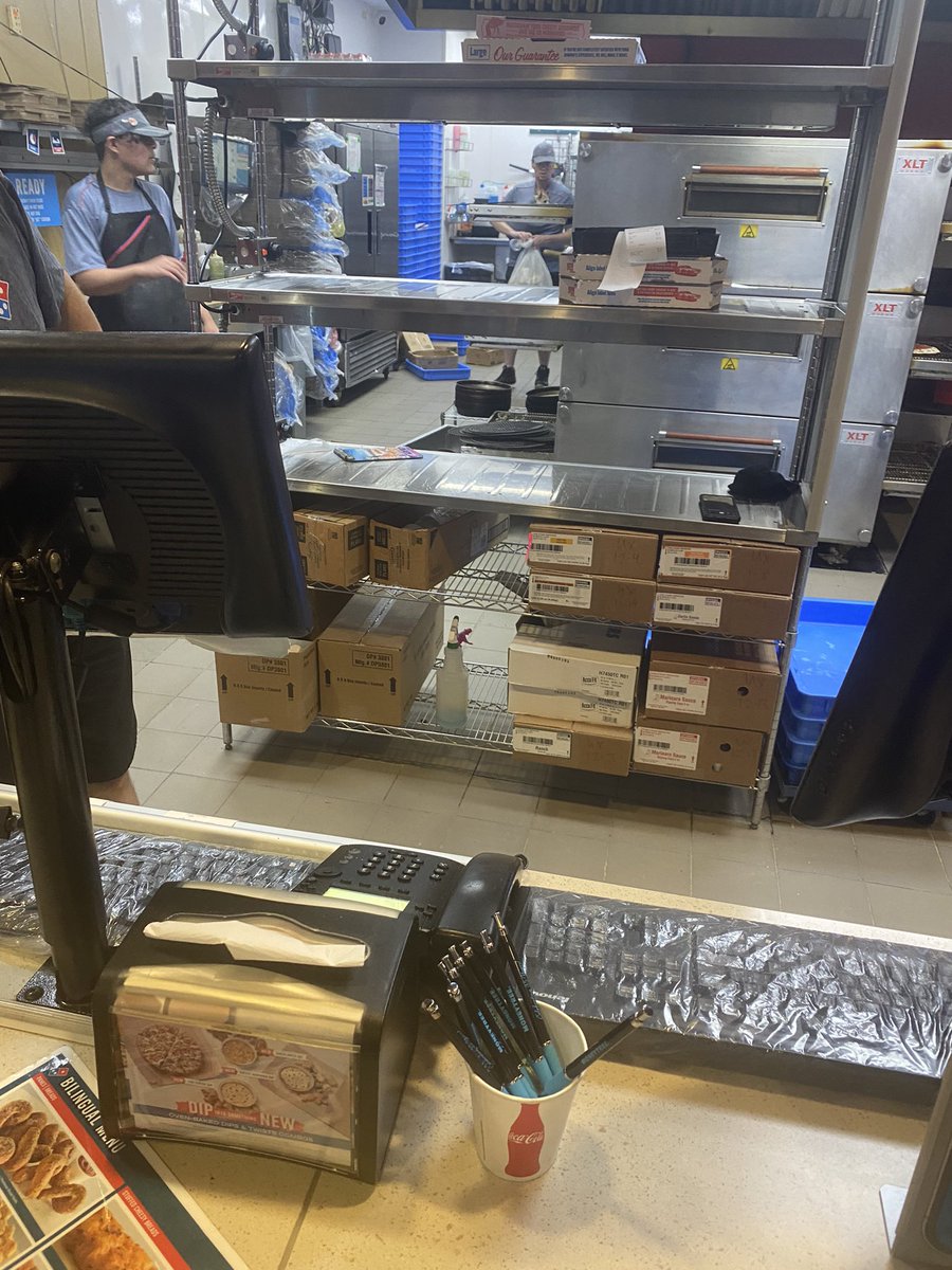 coinboots's tweet photo. Careful when you order  @dominos   pizza, you might get dog in it as well.

I counted minimum of 7 employees in there. Not one had a problem.  I DO!  Your dog doesn’t belong in my food! https://t.co/RLT8ztofpy