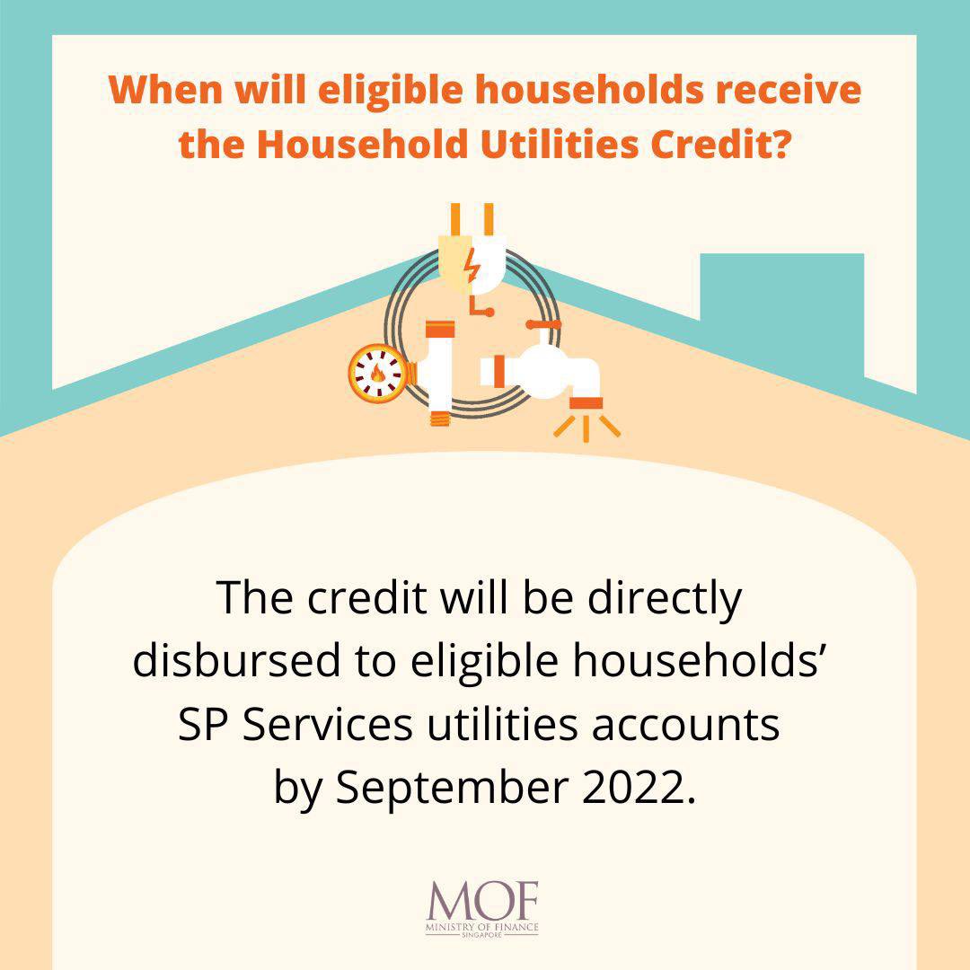 MOFsg's tweet photo. All Singaporean households will receive $100 in utilities credit, as part of the $1.5 billion #supportpackage announced in June. 

The credit will be disbursed directly to your SP Services utilities accounts by September 2022. 

Find out more here: https://t.co/pr6RQgBSdu https://t.co/Kuq62q4s2d