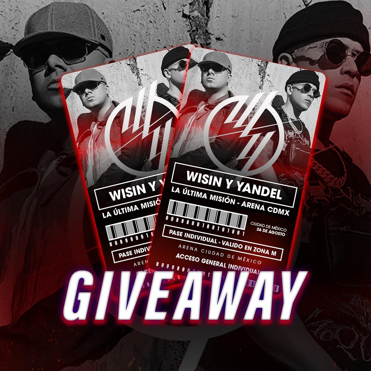 GIVEAWAY! 
Te llevamos a ver a Wisin y Yandel este 26 de Agosto en CDMX 🔥

Cómo participar? 
1. Fav y RT a este Tweet 
2. Seguirnos en insta (plur_lifemx)
3. Decirle a 3 amigos que nos sigan 

Seleccionaremos 2 ganadores al azar MAÑANA A LAS 3:00 PM! 

Mucha suerte a todos 🤩