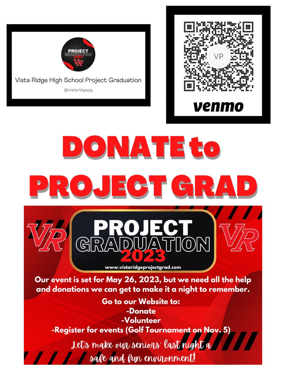 VRHSProjGrad23's tweet image. Tomorrow night! Football game at Gupton Stadium at 7pm. Bring all your coins and dollar 💵 dollar 💵 bills y’all!! Let’s make #vrhsprojectgrad23 a night to remember! @VistaRidgeHS