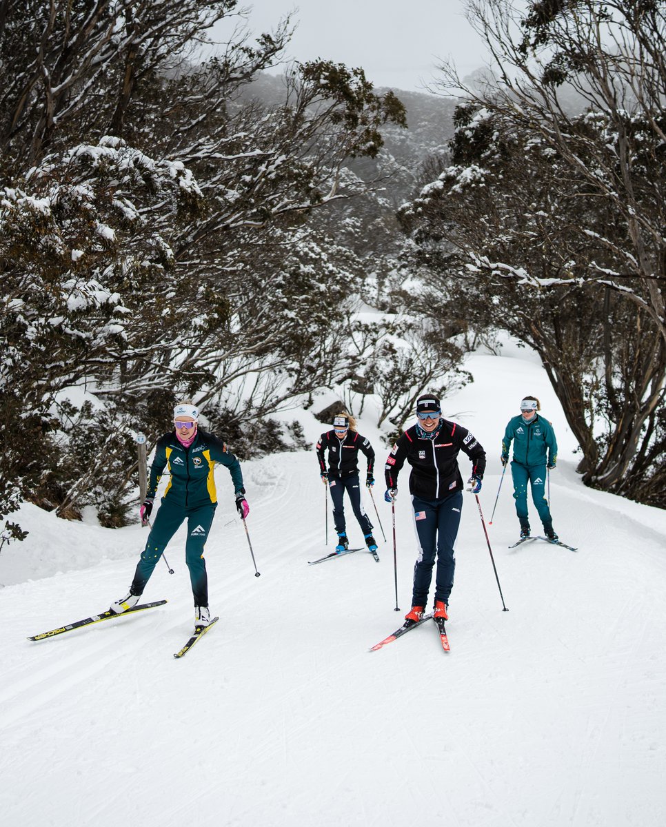 SnowAust's tweet photo. Will we see you at the iconic @kangaroohoppet tomorrow?
The event attracts the best Aussie &amp; international skiers just like US Olympic champion @jessdiggs &amp; teammate @juliakernski, pictured with @ausxc athletes Casey Wright &amp; @katpaul_ ➡️ https://t.co/pknevpqyK1

📸 @Falls_Creek https://t.co/1ACoMUBlsK
