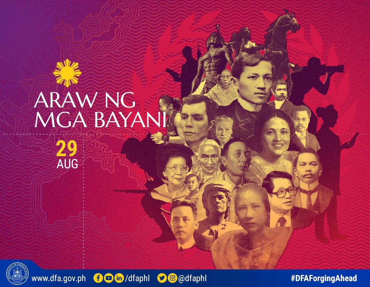 DFAPHL's tweet photo. Today, the DFA joins the nation in celebrating National Heroes Day. May we take this day to reflect on our history, its heroes, and what it means to confront power with principle, adversity with courage, and difficulty with dignity in the name of our Nation and our people. https://t.co/1oyn8RRV6p