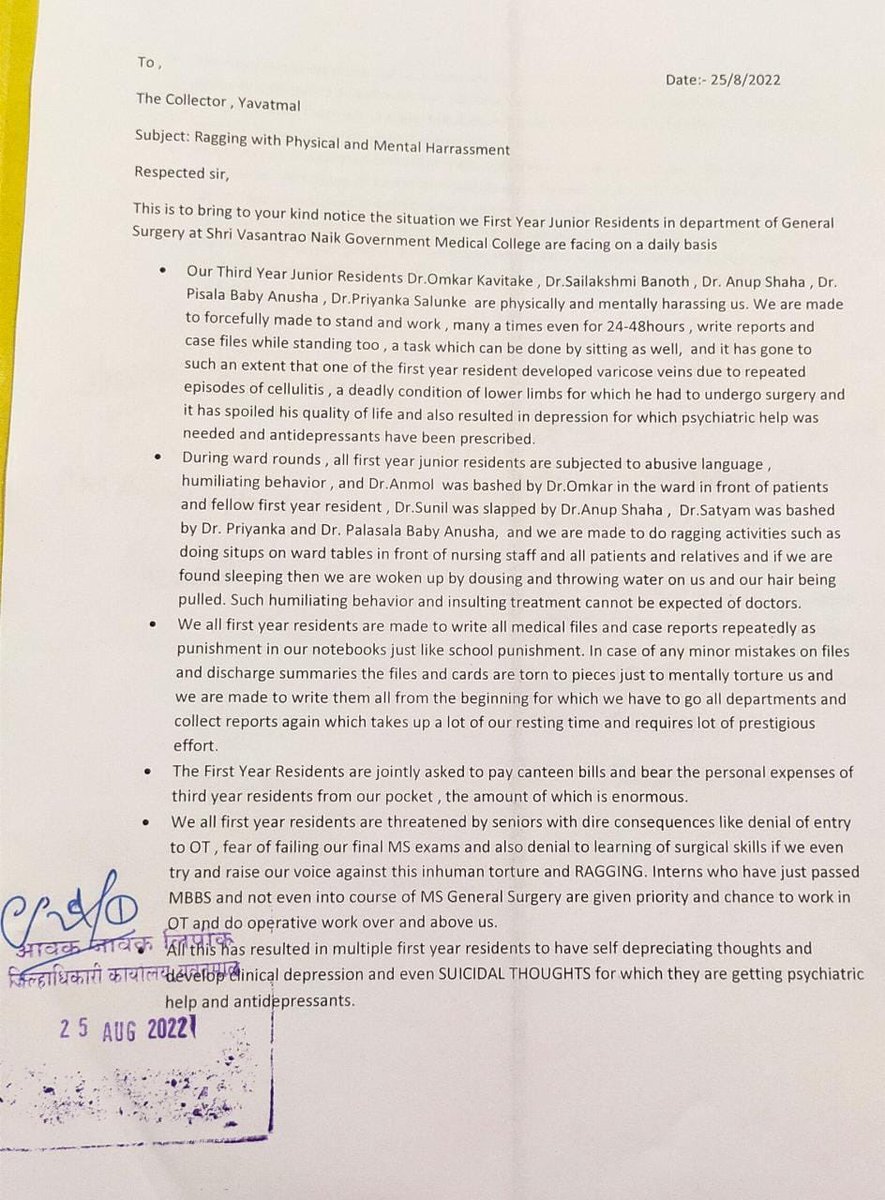 Indian__doctor's tweet photo. Dear @NMC_IND This is not a single story!
It's happening everywhere in medical colleges!
Medicos are suffering &amp; doing #Suicides due to this types of toxic cultures !
@PMOIndia @PTI_News
Kudos to these Doctors who bring this in limelight 🙌
#MedTwitter 
Kindly Give few min &amp; read https://t.co/L5SByFD1L0