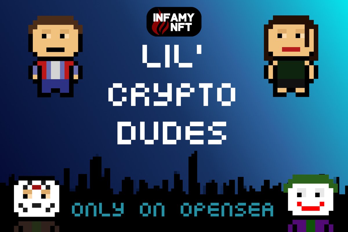 infamynft's tweet photo. Lil' Crypto Dudes
🚨Coming Soon🚨
Only on OpenSea
https://t.co/VIXwxqFyGg
#NFT #NFTTs #NFTCommunity #NFTdrop #NFTProject #NFTartist #Crypto #OpenSea https://t.co/SLqEwadAEg