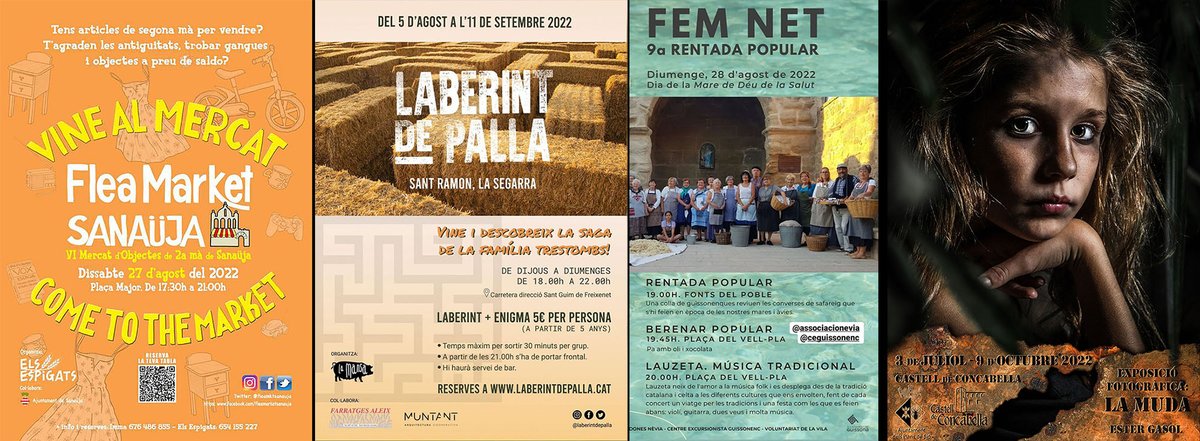 SomSegarra's tweet photo. Sense plans per al cap de setmana?
#aquelarre #fira #vesprada #concert #festesmajors #mercat #rentada #laberint i #expo , viu l'#estiusegarra!
@lasegarra @paeriacervera @aquelarre_cerve @territorimasies @viuelbosc @ajsanauja @AJGuissona @CConcabella
ℹ️ https://t.co/8ZHEiD282A https://t.co/qbzaljLwMC