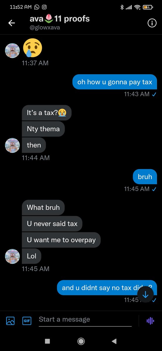 so this girl didn't say she was not paying tax and literally started being rude and then make a report about me as i scammer while i didn't when i comment these screen shots to her post she immediately blocked me haha and deleted the tweet she make how funny