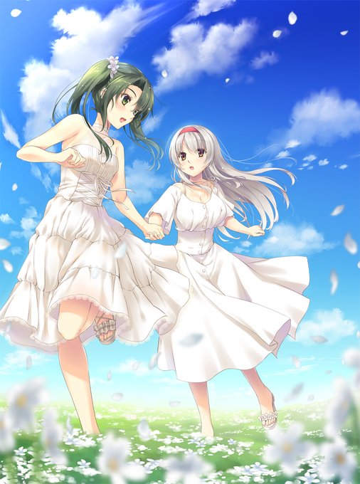 瑞鶴と翔鶴 花畑で白ワンピース #艦これ 