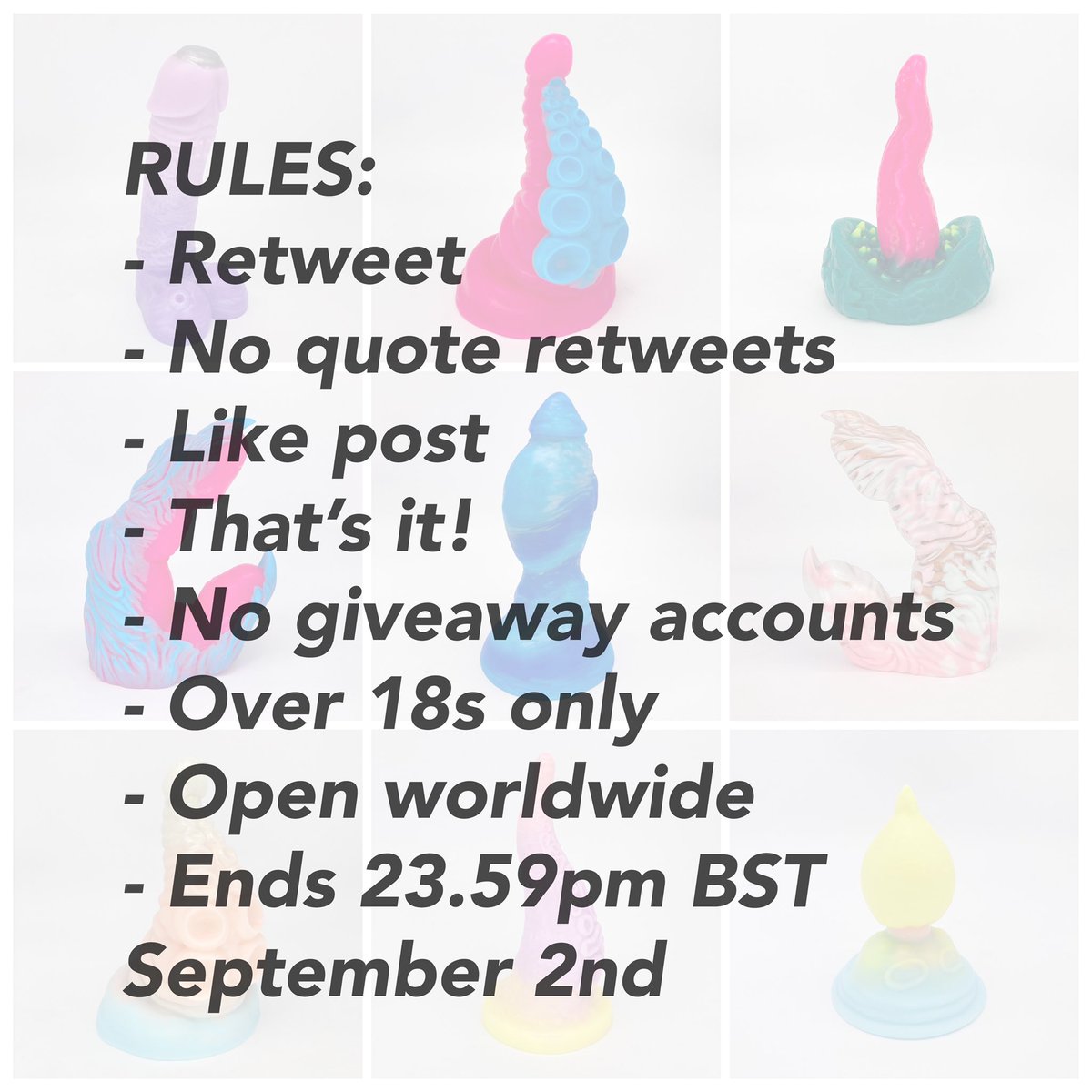 tentickletoys's tweet image. You’ve spoken: the 7K giveaway prize is a Made-To-Order toy! Choose any toy up to medium size and pick your MTO options: pour style, firmness and colours. Also included: a drawstring bag, stickers and matching squishies of your pour! Like + retweet this post. See below for rules