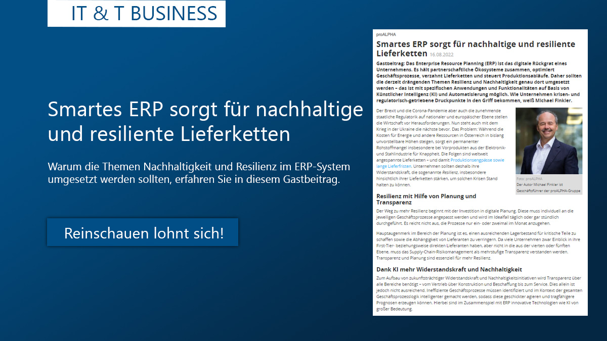 Ein ERP-System hält partnerschaftliche Ökosysteme zusammen, optimiert Geschäftsprozesse, verzahnt Lieferketten und steuert Produktionsabläufe. Das macht es zum idealen Ausgangspunkt, um die Themen #Nachhaltigkeit und #Resilienz im Unternehmen anzugehen.
hubs.li/Q01kPHxY0