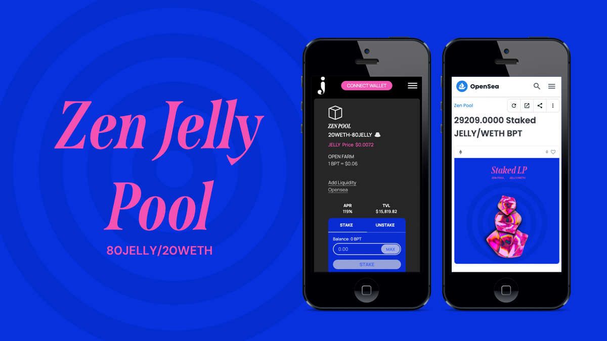 jellyprotocol's tweet photo. ☮️Our new Zen Pool is LIVE for the 80JELLY/20WETH liquidity pool on @BalancerLabs #YieldFarming #DeFi 

Check out our Farms here: https://t.co/07e2T5f6pf

🧵More about our Farms and Recipe https://t.co/Qi6zjcyl4u