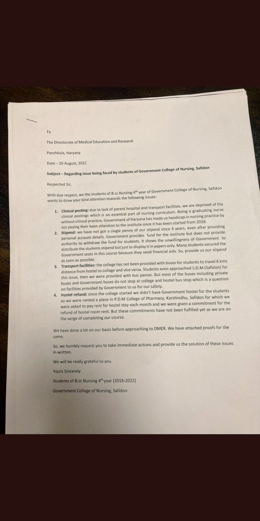 preet18035549's tweet photo. @PMOIndia GOVT. COLLEGE OF NURSING, SAFIDON JIND STUDENTS SUFFERING FROM FOLLOWING PROBLEMS 
1) NO CLINICAL FACILITY
2) NO BUS SERVICES FOR COLLEGE
3) NO HOSTEL FACILITY
4) NO STIPEND
PLEASE SIR HELP US. https://t.co/5MraYdLezr