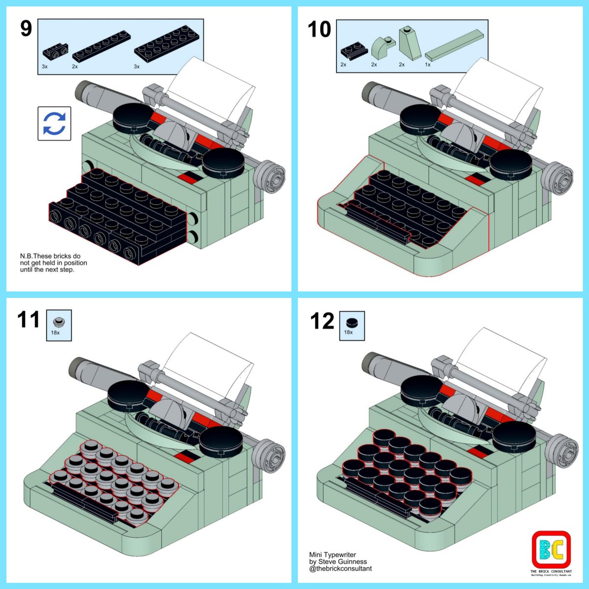 I'm having fun designing these mini builds, so have plans for a few more. Of course I couldn't resist designing a new version of my LEGO Ideas Typewriter #LEGO #LEGO90years #rebuildtheworld #legofan #AFOL #free #Instructions #classic #legomoc #legotutorial #typewriter #microscale