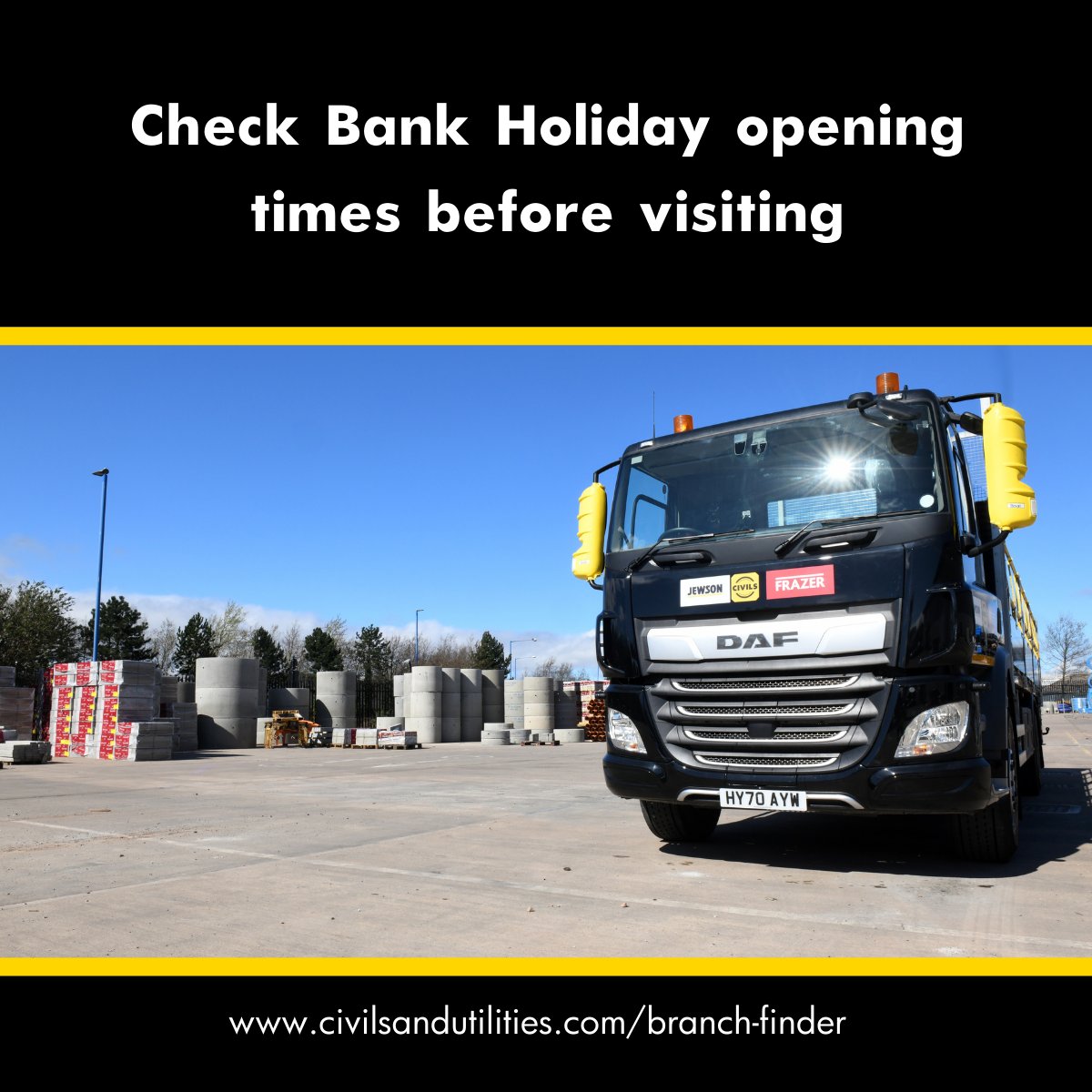 We want to remind you to check our branch locator for opening hours before visiting because some of our branches have different opening hours for the #SummerBankHoliday
civilsandutilities.com/branch-finder