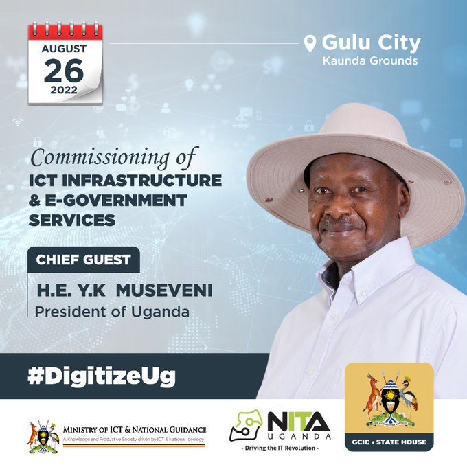 gishaAaron23's tweet photo. Today H.E President @KagutaMuseveni will commission the regional ICT Infrastructure &amp; E-Government services in Gulu City. This is a remarkable achievement for the country &amp; outlines hard work by @NITAUganda1 in ensuring citizens get access to the internet. @MoICT_Ug 
 #DigitizeUg https://t.co/2pNqJZzhut