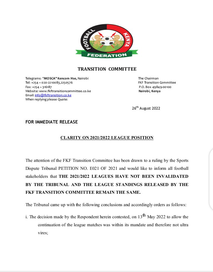 FKFtransition's tweet image. STATEMENT

Clarity on the 2021/22 league position.

#FKFTransitioncommittee