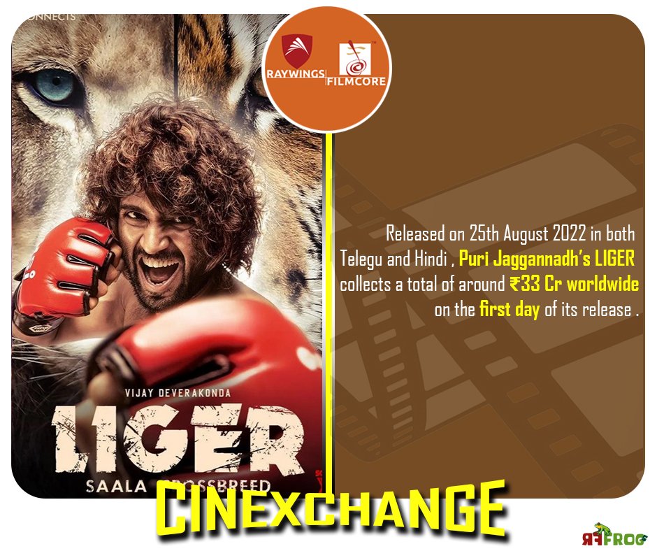 RFilmcore's tweet photo. #Liger collects around ₹33 Cr worldwide on its first day of #release.
#raywingsfilmcore #cineexchange #bollywoodnews #bollywoodmovies #newmovies #newreleases #blockbuster #boxoffice #boxofficecollection #boxofficeupdate #bollywoodinvestor #boxofficestats #producerlife https://t.co/8qHkJ2y32E