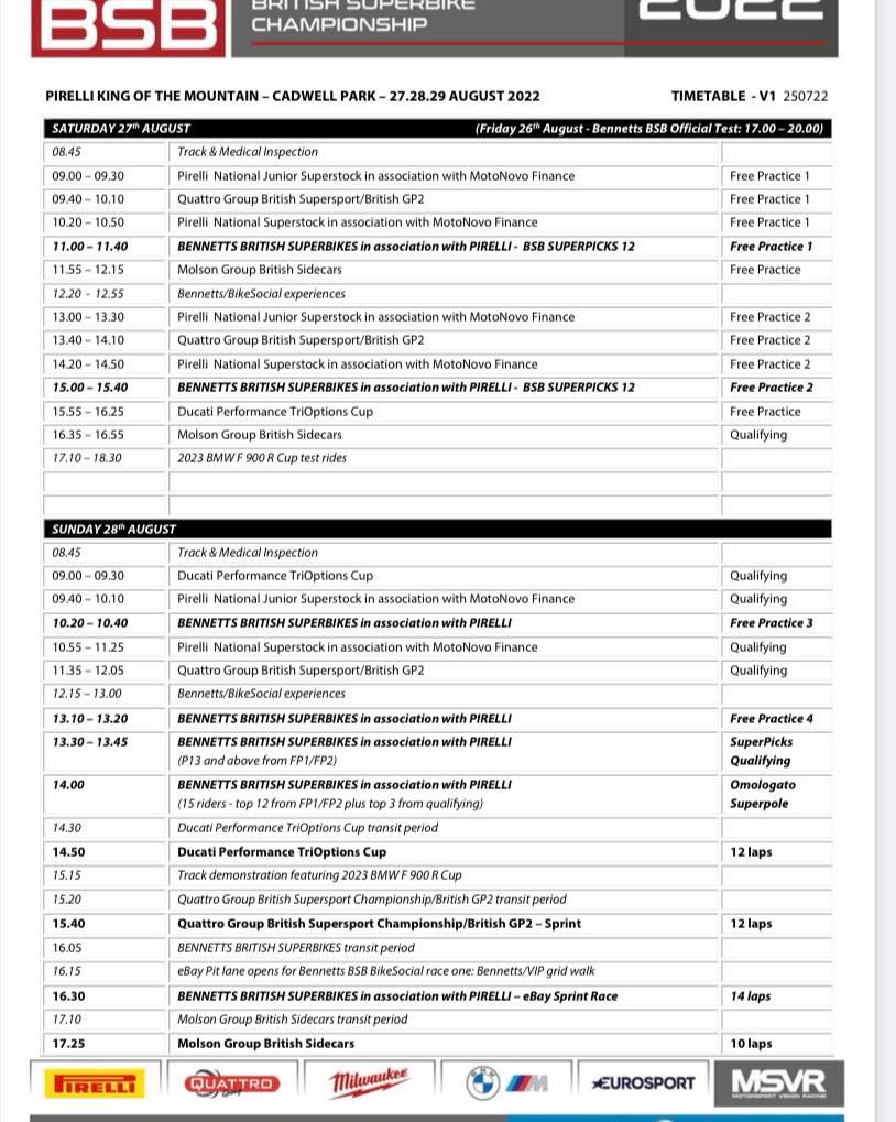 ChloeGleeson25's tweet image. Timetable for BSB Cadwell #BSBCadwell #showdown #racing