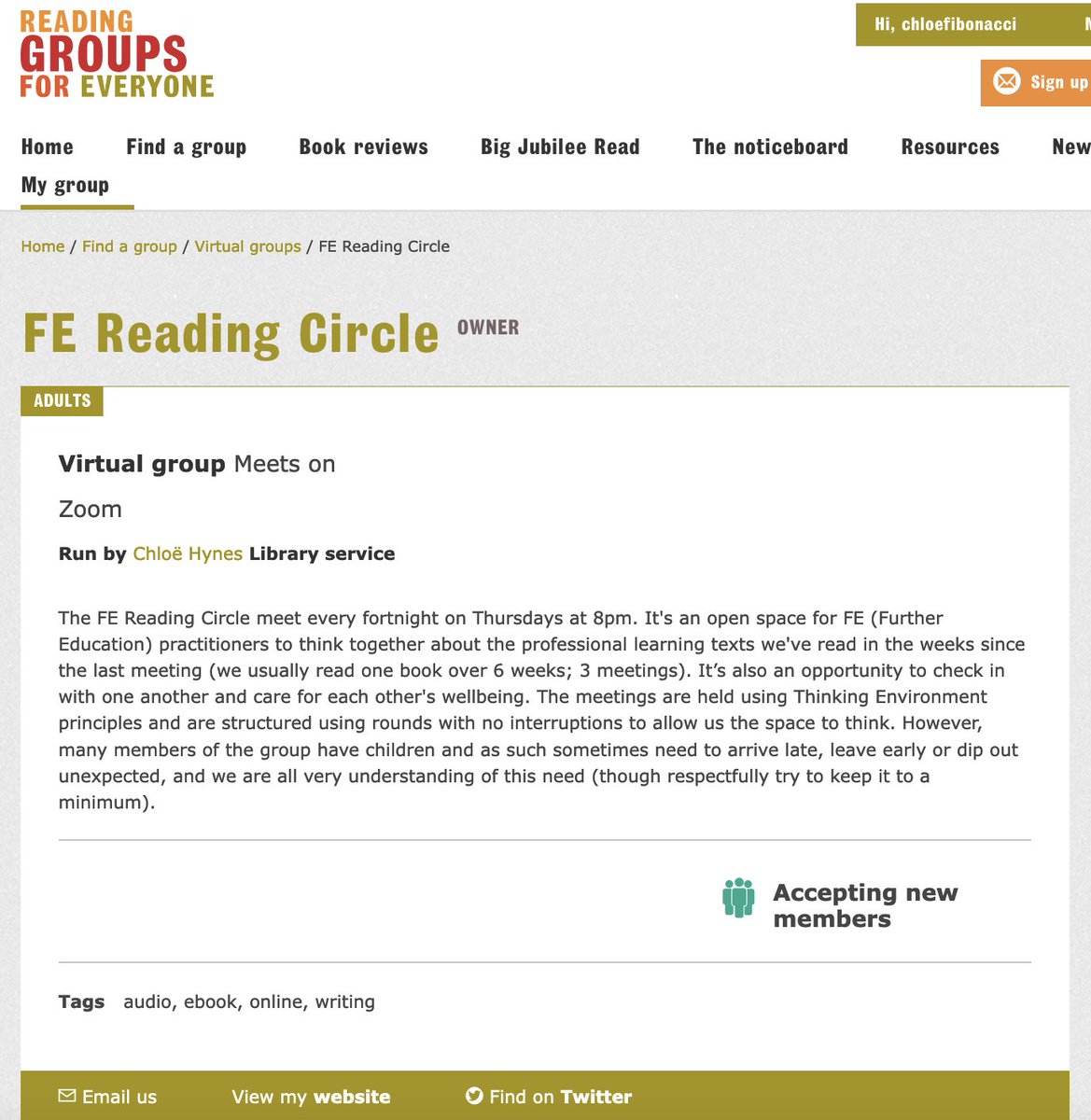 ChloeFibonacci's tweet photo. Thanks @claire_callow for letting me know about the groups page on the @readingagency website!

#FEreadingCircle is officially LIVE! And yes, we're always on the lookout to welcome more folks into the circle. 

Every other Thursday @ 8pm. Our current book is @DiverseEd2020 📚🌈 https://t.co/lfdxgxr6uo