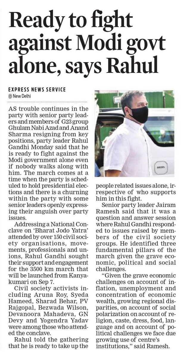 Mohdishaqsheru's tweet photo. Ready to fight against the Modi government alone even if nobody walks along with me.

- Shri.@RahulGandhi ji 

#BharatJodoYatra https://t.co/dE1OKwNoah