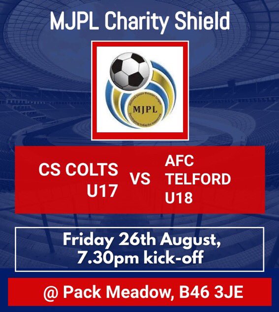 So the first Charity Shield takes place tonight @PackMeadow 7.30pm kick-off @CSColtsFootball @AFCTELFORDu18 

All support is very much welcome 👏
