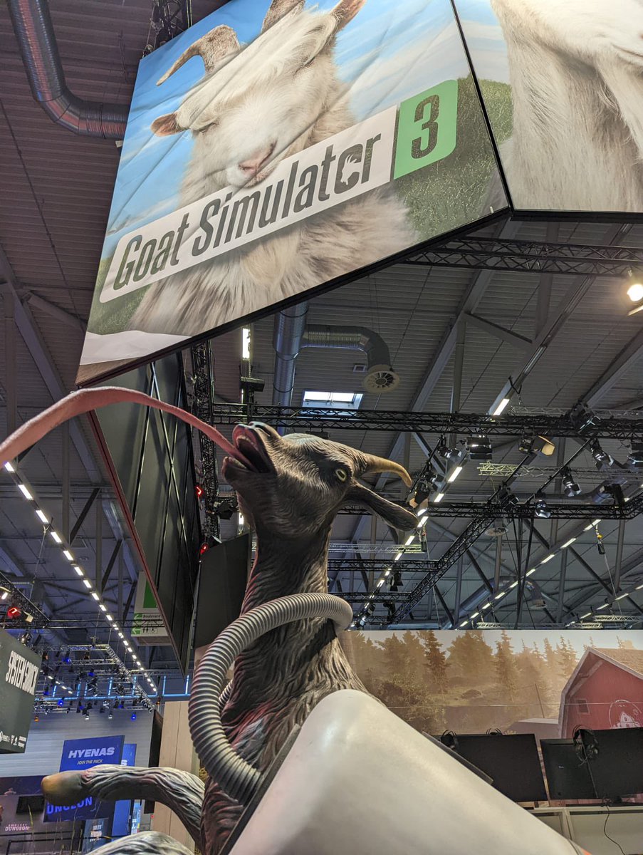 spur_creative's tweet photo. Pilgor blasted out from our workshop and landed @gamescom #GoatSimulator3  #GoatSimulator3GAME - Tweet us your pics with #GoatSimulator https://t.co/8vTojHSBso