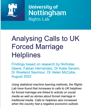 HRMcCabe's tweet photo. This is a brilliant piece of work conducted by Rowland Seymour and team @rightsbeacon @UniofNottingham with @KNFMHBA. Super-interesting findings which highlight the need for a lot more research into causes of #ForcedMarriage in the UK. https://t.co/2EF75rtzZz