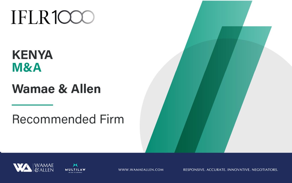 We’re excited to share we’ve been recognised amongst the top performing law firms in the world @IFLR1000 

Congratulations to our M&A team led by our Managing Partner Mr Charles Wamae

#IFLR10002022 #Mergers #Acquisitions #PrivateEquity #RestructuringandInsolvency #lawfirms