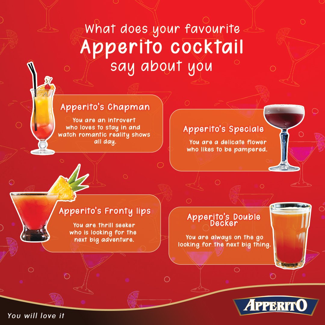 Apperito_ng's tweet photo. What does your favourite apperito cocktail say about you?
Tell us in the comments and tag a friend who you think needs one Apperito cocktail.
#Apperito #ApperitoNigeria #ApperitoMix
#ApperitoCocktail #YouWillLoveIt https://t.co/SUatfJKmjv