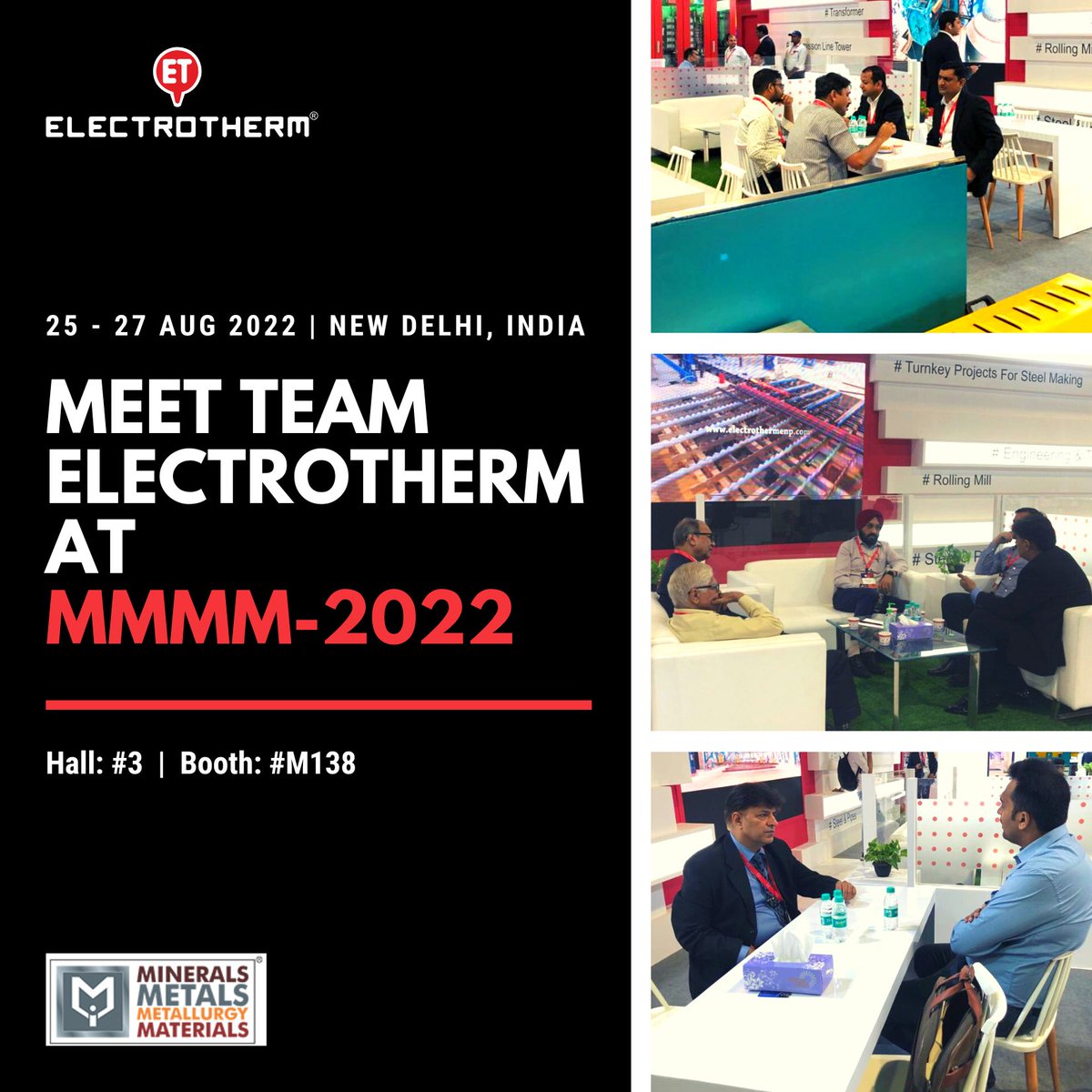 Electrotherm_ET's tweet photo. #Electrotherm booth is buzzing with a lot of inquisitiveness about our latest developments in energy efficiency, digitization, and automation. Meet our team at #MMMM2022 to know how we are working towards future readiness.

#SteelEvent #ManufacturingEvent #Foundry #Forging https://t.co/14lwx8oez6