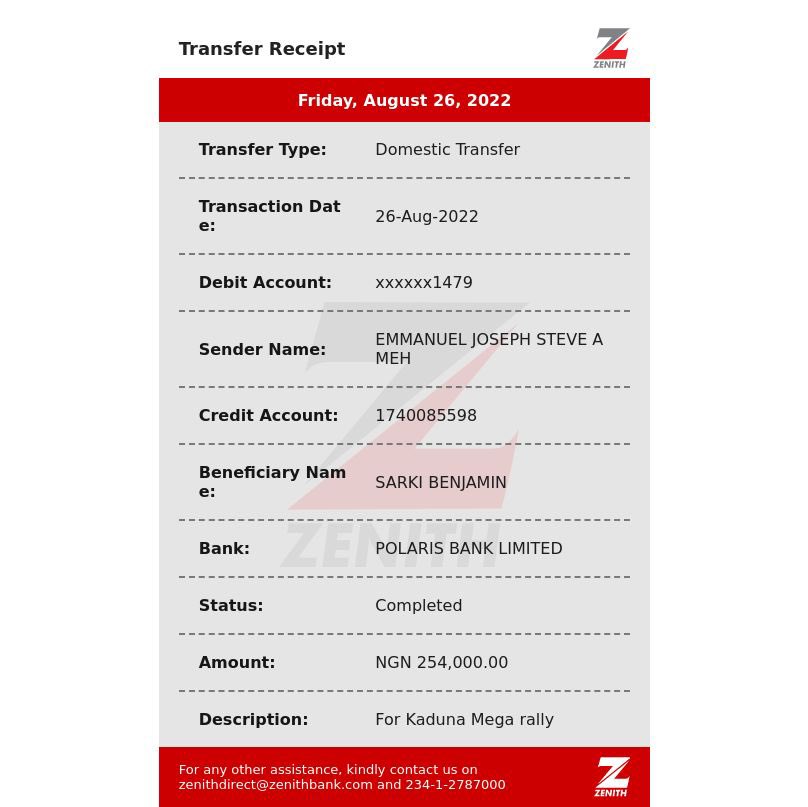 254,000 Naira sent to <a href="/realYangaB/">Hon. SarkiB</a> for Kaduna Rally. Raised by my support group. Thanks <a href="/magnificdude/">Magnifiquedude</a> thanks <a href="/zeitunafish/">PRISMA💕</a> thanks <a href="/_weyimi/">Wẹyimi B. Lubẹ (A powerful voice)𓃵</a> thanks <a href="/MissPearls/">Pearls</a> thanks is <a href="/Doc_steena/">Dr. Steena Ezekwesili</a> for the support. God bless you. Please reach out and let’s help your state.