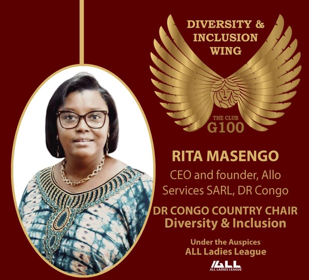 Rita_Masengo's tweet photo. Honorée d'être accueillie dans le #G100, groupe de 100 femmes leaders mondiales comme country chair Diversity &amp; Inclusion pour la #RDC . Je tiens à remercier @G100wefleaders pour la confiance témoignée à mon égard. @yelumulop @AlloServicesDRC https://t.co/1FcrRn9cIR