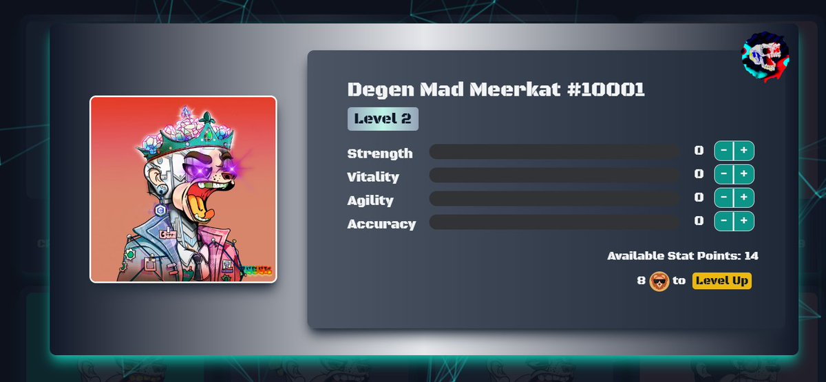 MadMeerkatNFT's tweet photo. GM.

You can now level up your character at https://t.co/BQOy9XvliM with $SVN, which will give you more stats.

A guidebook about MMA will be released soon so that everyone can understand and strategise accordingly. 

Are you ready to defeat @mad_sequence ?

#MAD4LIFE https://t.co/sky7EODctq