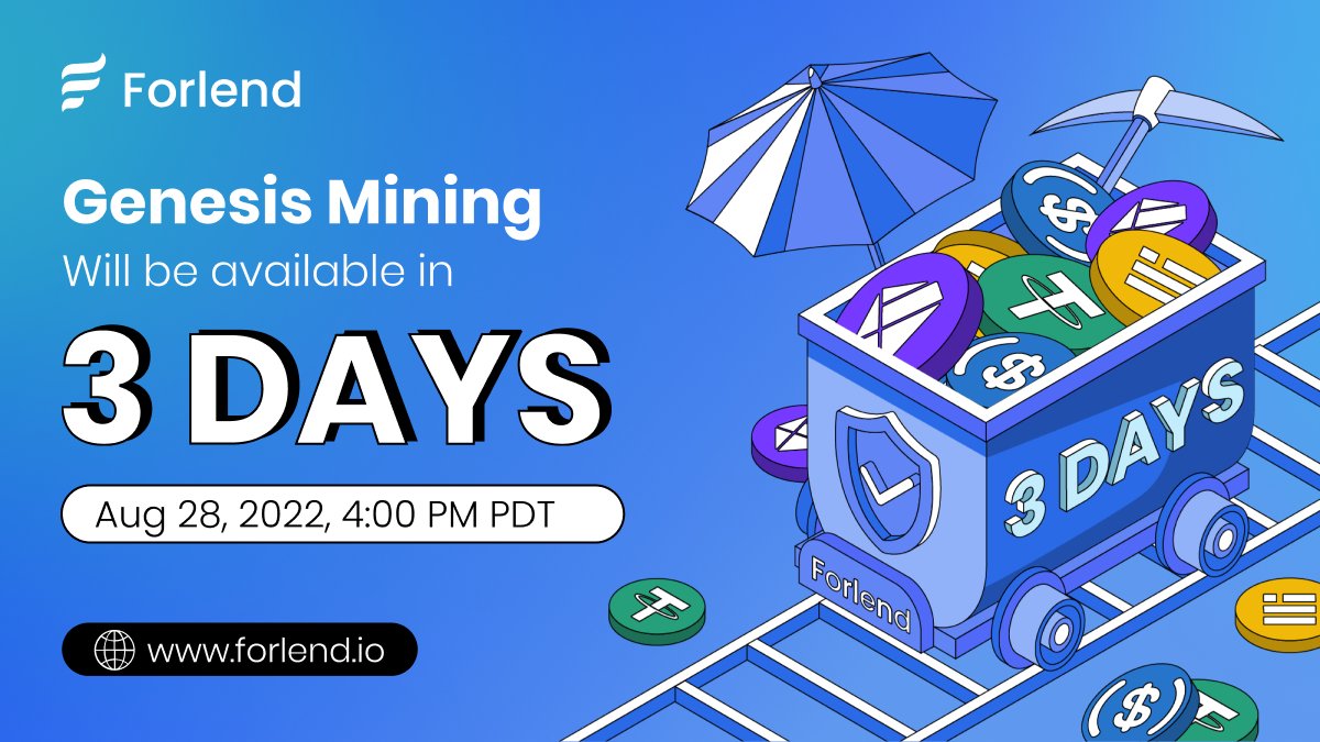 forlend_finance's tweet photo. 🚨Only 3 days away from the launch of #Forlend🚀
🕙8/28 4:00 PM PDT
💡Forlend: a lending protocol that prioritizes privacy for a self-sovereign future 👉https://t.co/b4XwsGzHlw
👬Stay tuned: https://t.co/xBYS68YfTI https://t.co/ZdNhjqS1B2
