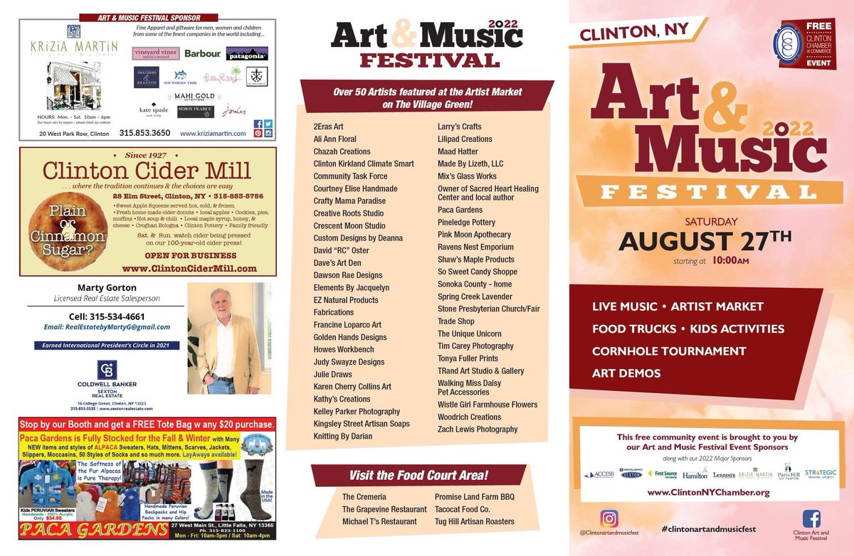 More information can be found at clintonnychamber.org/art-music-fest….