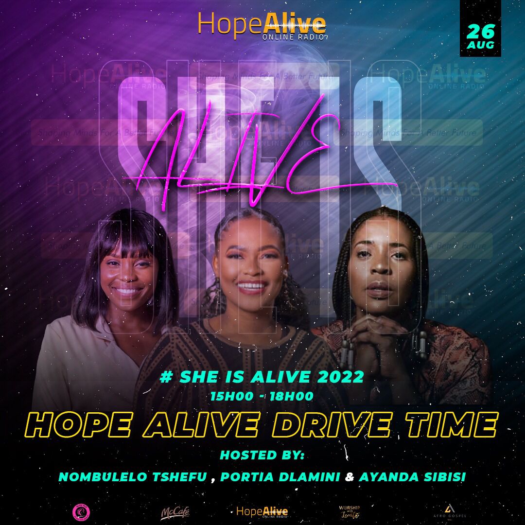 HopeAlive_Radio's tweet photo. #SheIsAlive2022 #HopeAliveDriveTime with Nombulelo Tshefu, Portia Dlamini and Ayanda Sibisi from 12 to 3 PM
#HopeAliveRadio https://t.co/y80Dr9zI6s