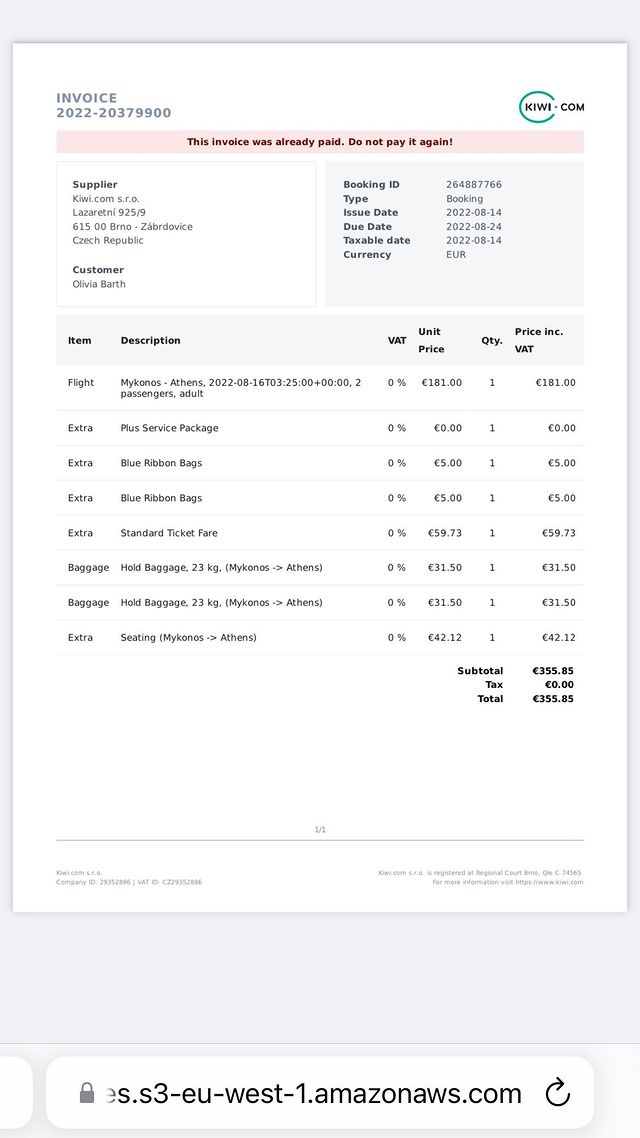 movewithnai's tweet photo. @kiwicom247 I used your service to purchase baggage for a flight in Greece and it turned out you charged us 100 euros extra and the airline did not provide us with baggage. Aka you scammed us. Please respond to this message and our support query and refund immediately. https://t.co/jkNoKOAkb6